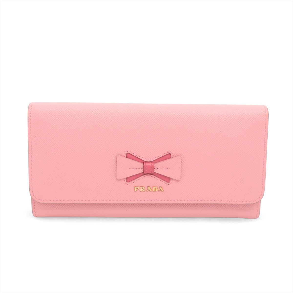 【中古】プラダ サフィアーノ 1MH132 レザー ロングウォレット ピンク