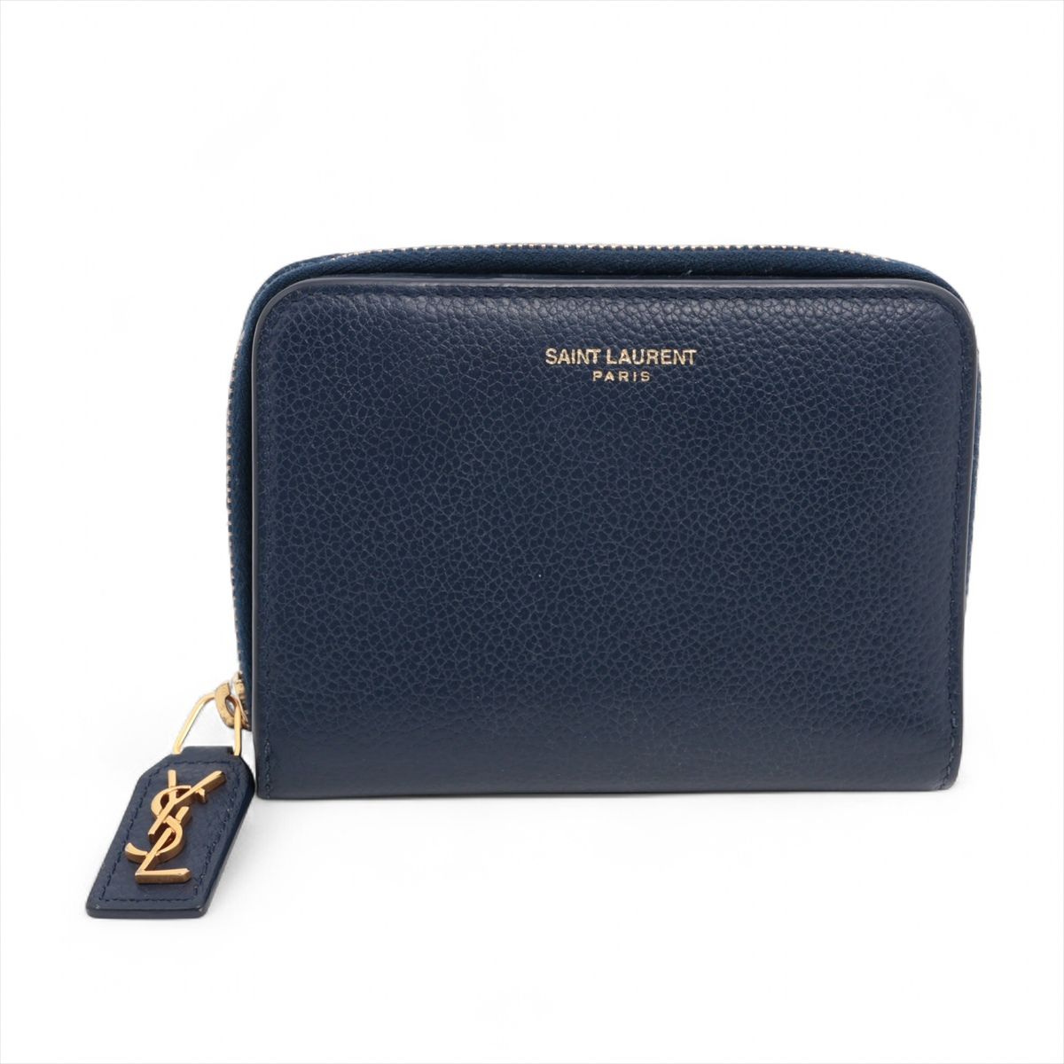 【中古】サンローランパリ GUE414661 レザー ラウンドジップウォレット ブルー