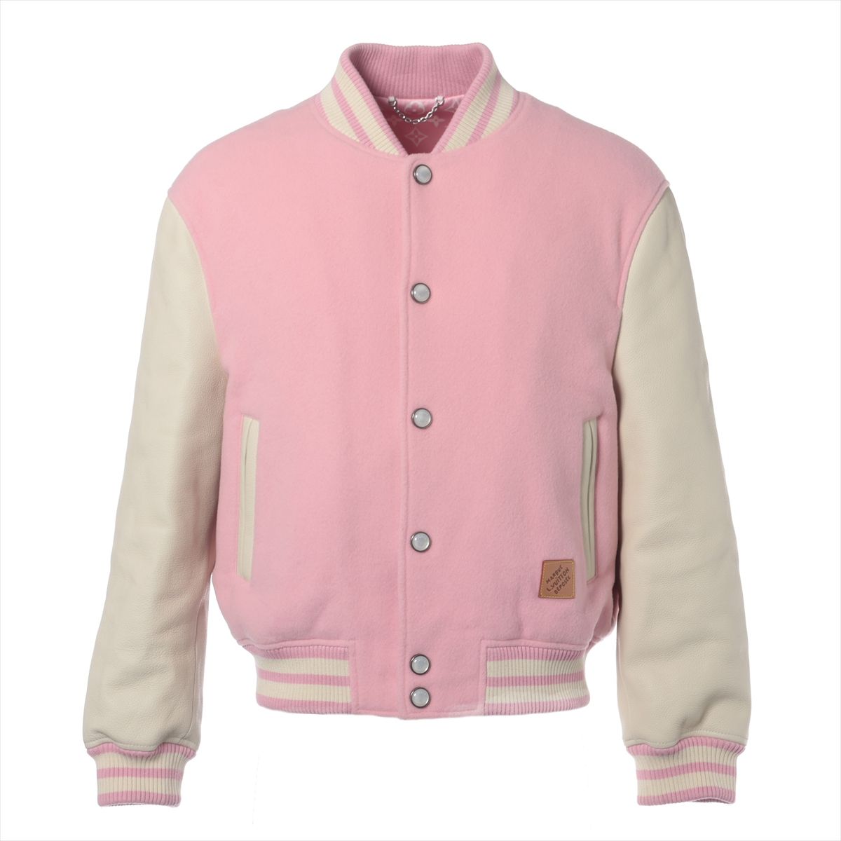 【中古】ヴィトン ファレル ウィリアムス  NIGO 25AW なめし革×羊毛×カシミール スタジャン 46 メンズ サクラ色×象牙色  RM252M HTL64EGIQ