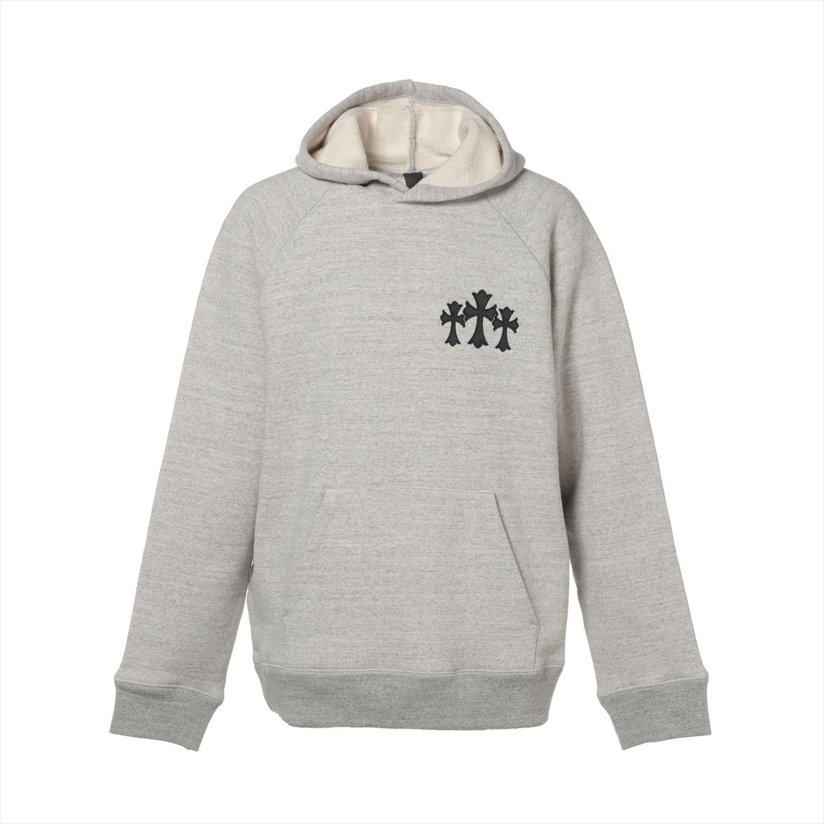 【中古】クロムハーツ パーカー 綿織物 大きさL 薄墨色 7-11 HOODIE うしろ側CHロゴタイプはりつけ台刺しゅう
