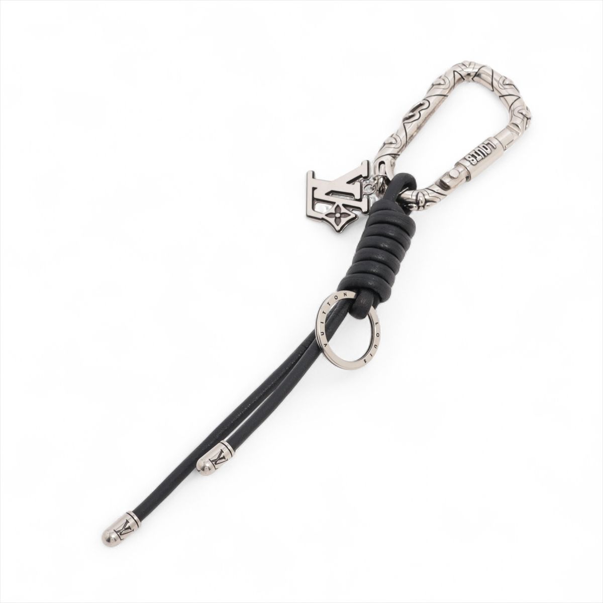 【中古】ヴィトン チャーム メタル×レザー シルバー×ブラック M03133 LV ドリフト フック