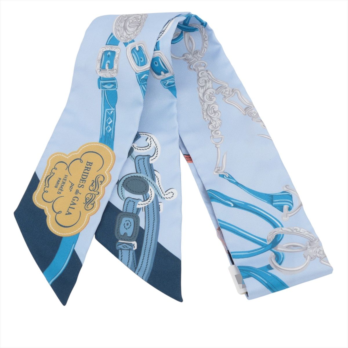 【中古】エルメス ツイリー Brides de Gala Applique Pique スカーフ シルク ブルーデュノール×ブルーシエル×コバルト