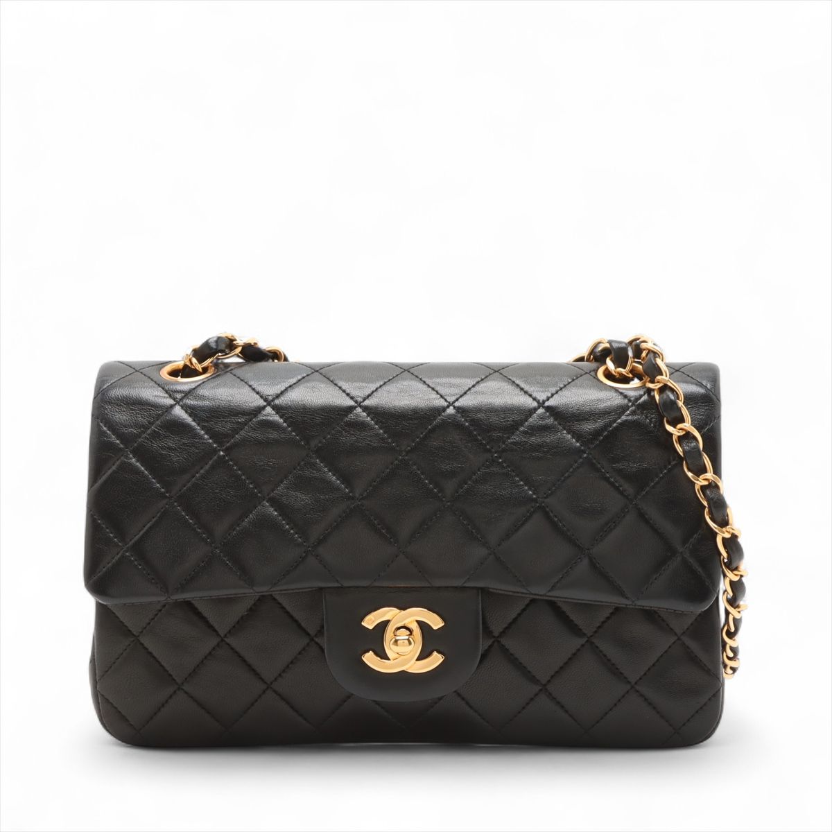 【中古】シャネル マトラッセ23 スモール ラムスキン ダブルフラップ ダブルチェーンバッグ ブラック ゴールド金具 3番台 A01113
