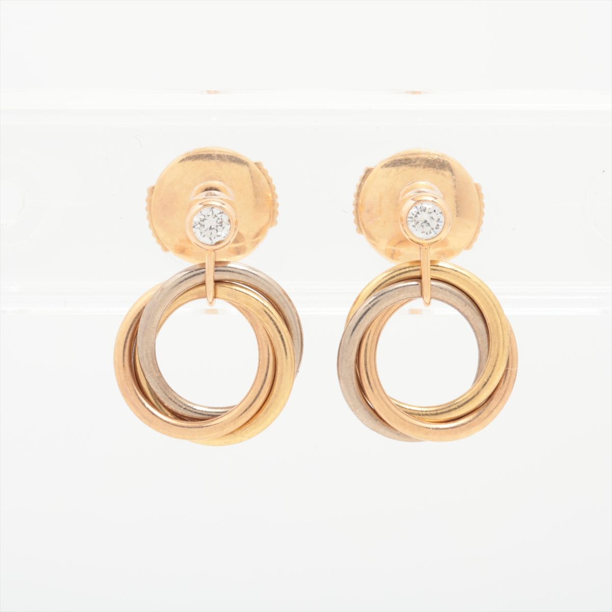 【中古】カルティエ トリニティ ダイヤ ピアス 750(YG×PG×WG) 3.5g
