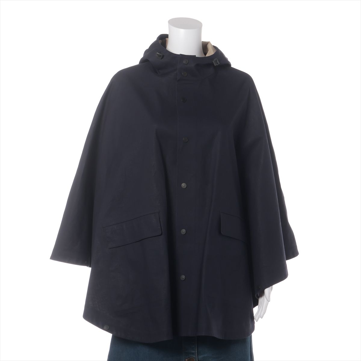【中古】エルメス コットン ポンチョ XS レディース ネイビー アリュール レインケープ セリエボタン スレ有