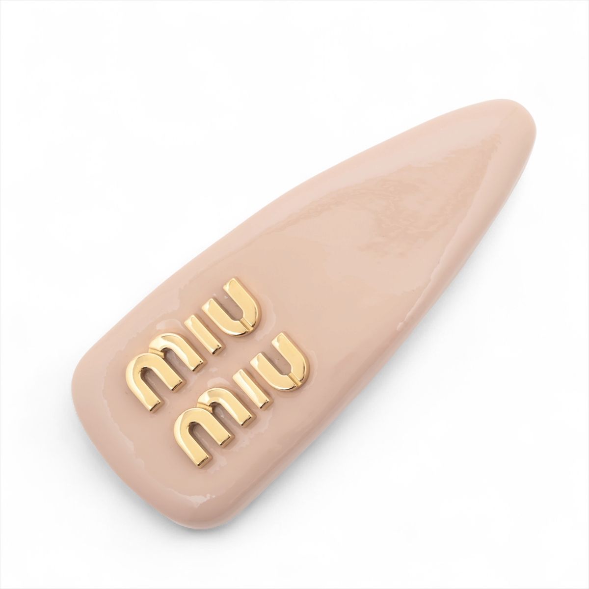 【中古】ミュウミュウ ロゴ バレッタ GP×パテント ピンク