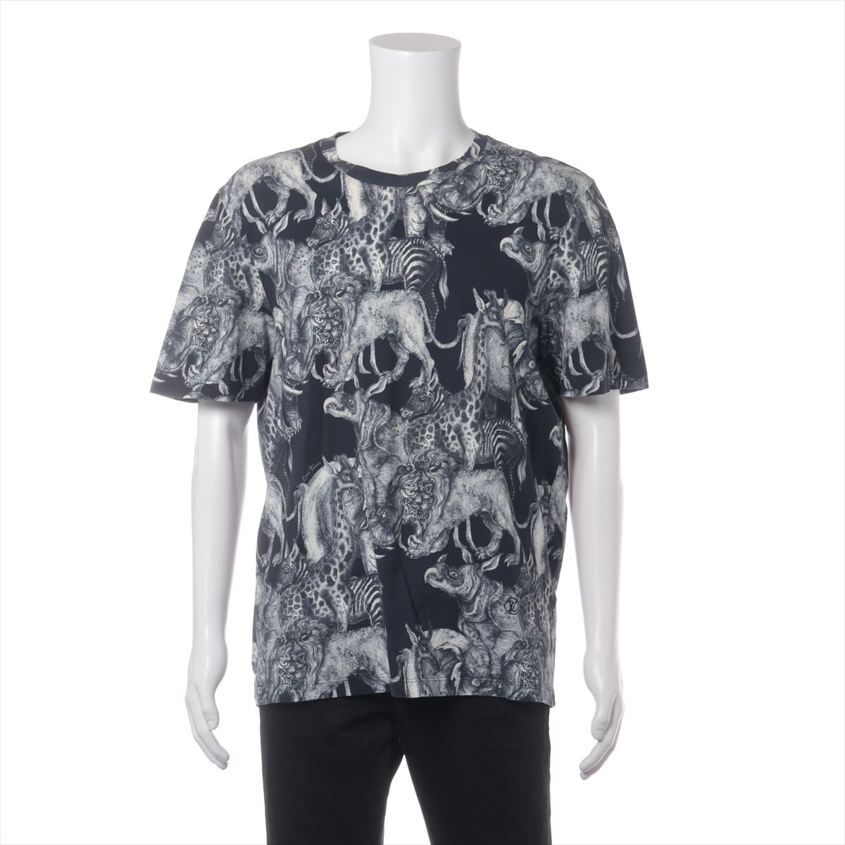 【中古】ヴィトン 17SS コットン Tシャツ XXL メンズ ネイビー RM171M チャップマンブラザーズ スレあり
