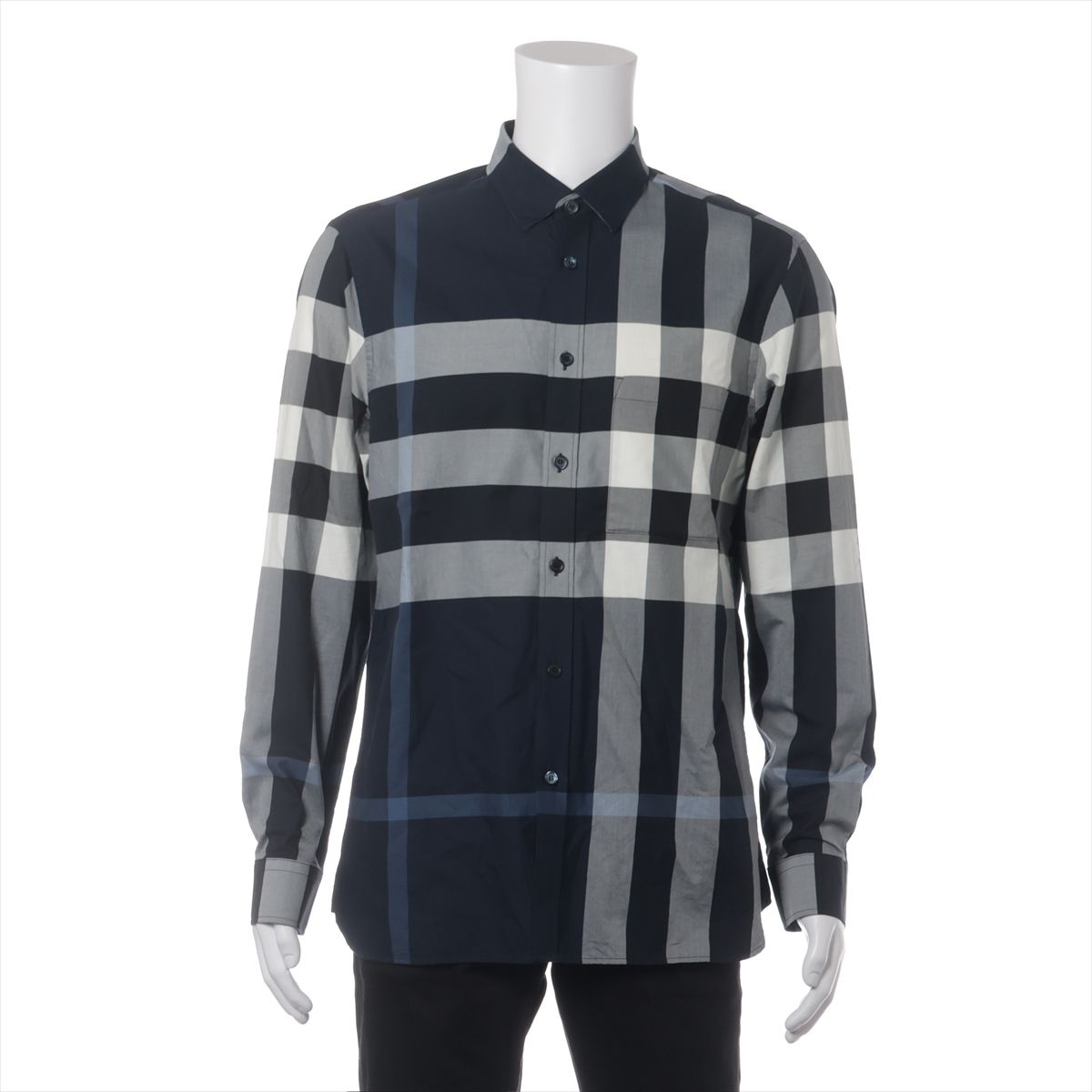 【中古】バーバリー ティッシ期 コットン チェックシャツ L メンズ ネイビー 8071536 スレあり