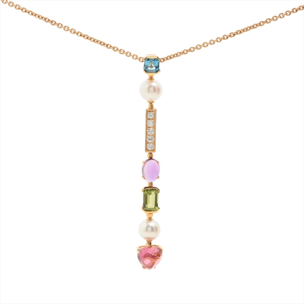 【中古】ブルガリ アレグラ マルチカラー 色石 ダイヤ ネックレス 750(YG) 16.2g パール約7.0～7.5mm｜ALLU 店
