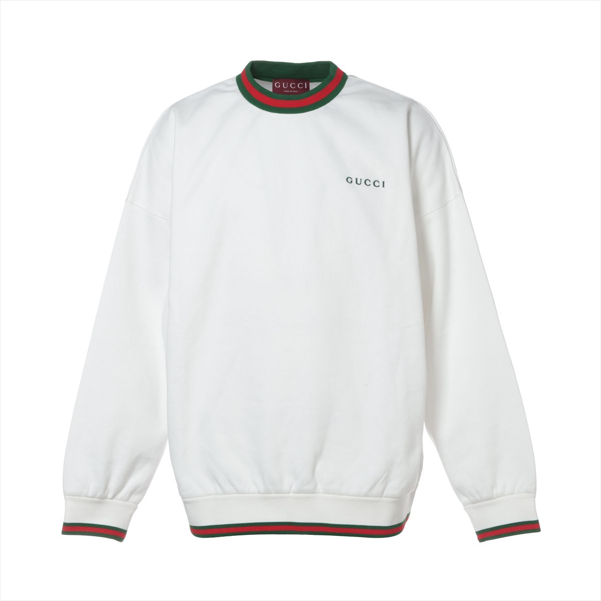 【中古】グッチ 24年 綿織物×ポリエステル プルオーバー S メンズ 白いこと  833932 ロゴタイプ刺・墸 ウェブストライプ 綿織物ピケ 汗水