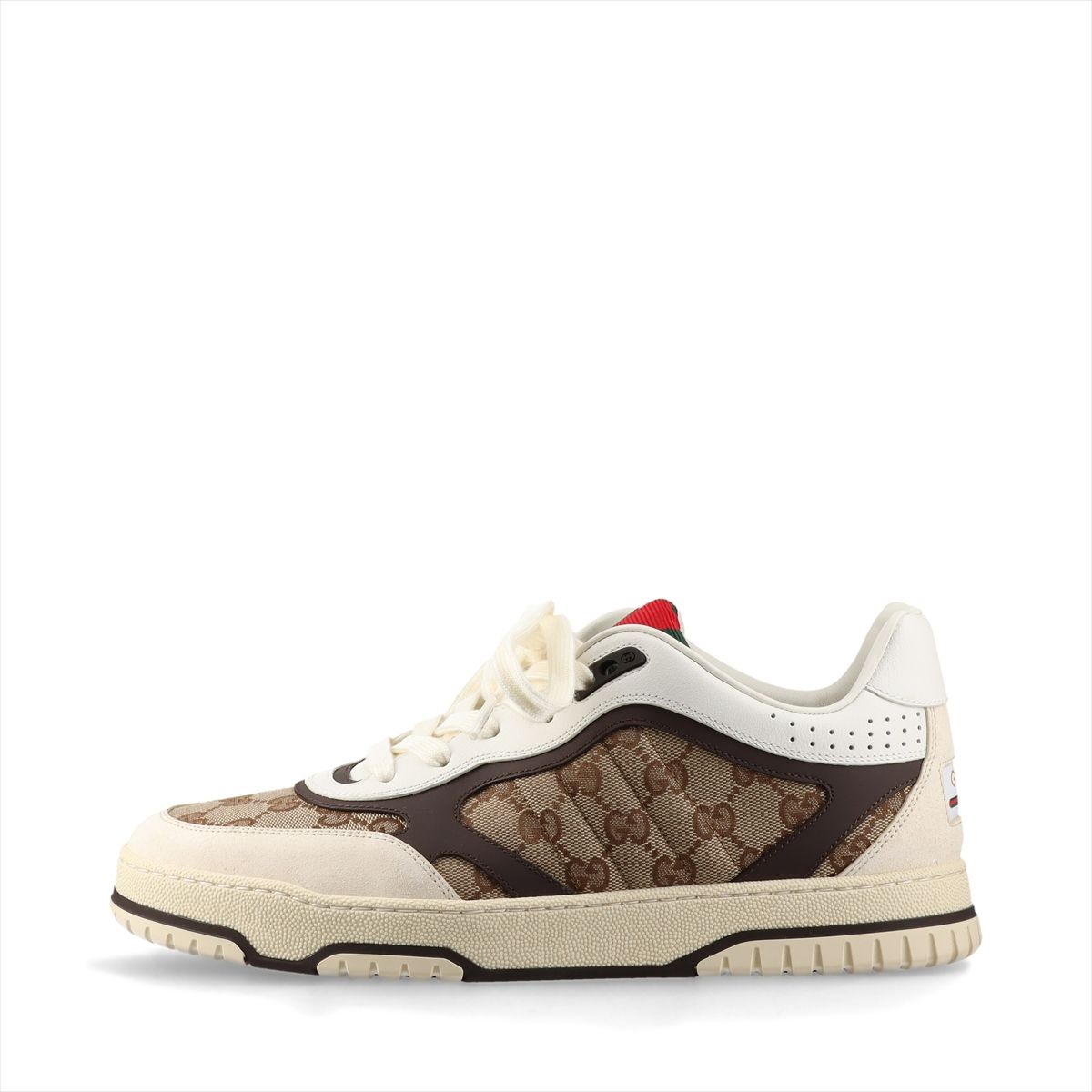 【中古】グッチ リウェブ 24SS 帆布×なめし革 スニーカー 8 1/2 メンズ 赤銅色×白いこと 787476 袋 箱付 GG帆布 シェリー酒伝達ルート