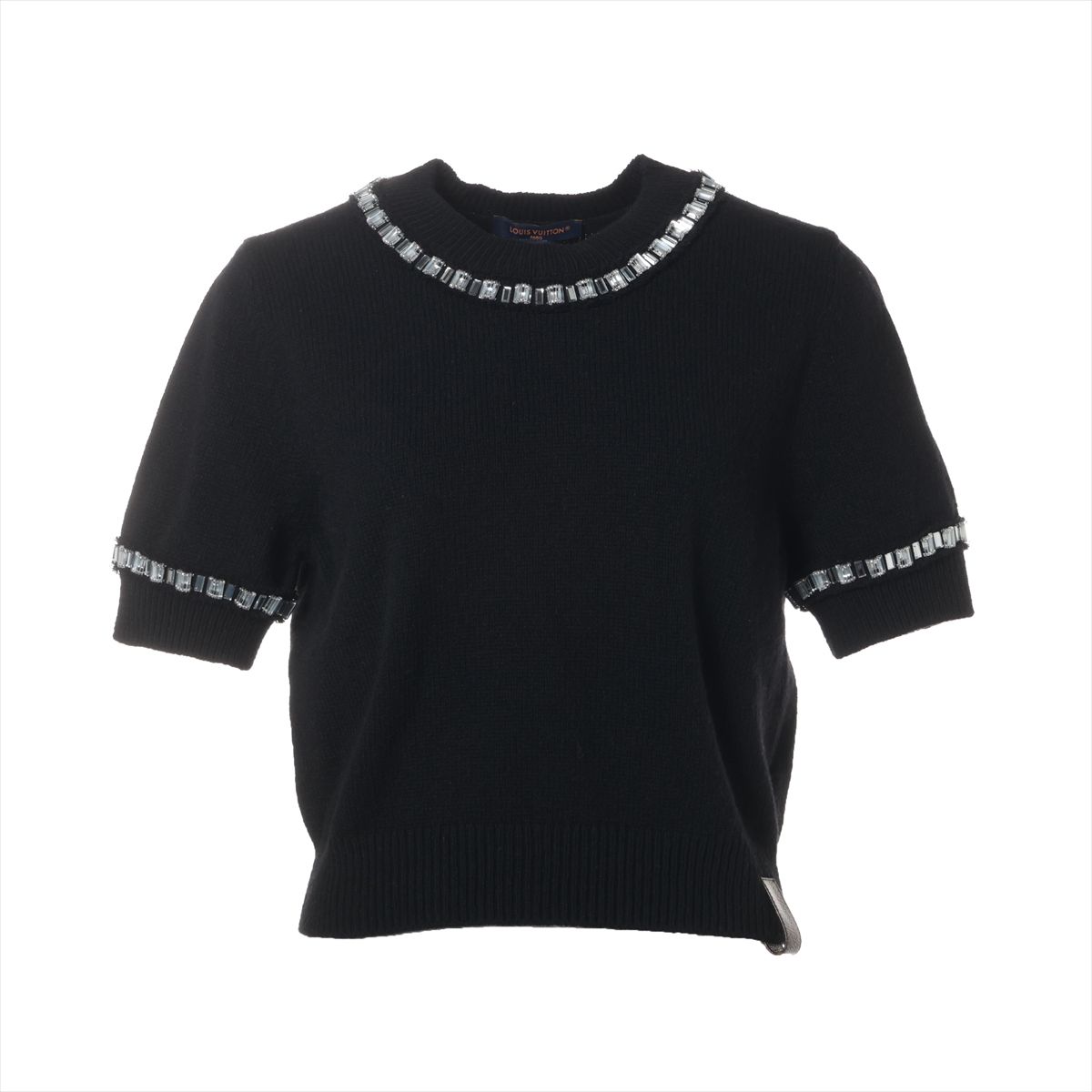 【中古】ヴィトン 24SS カシミール×毛糸 半袖編み物 S レディース 黒いこと  RW241WB モノグラム ビジュー