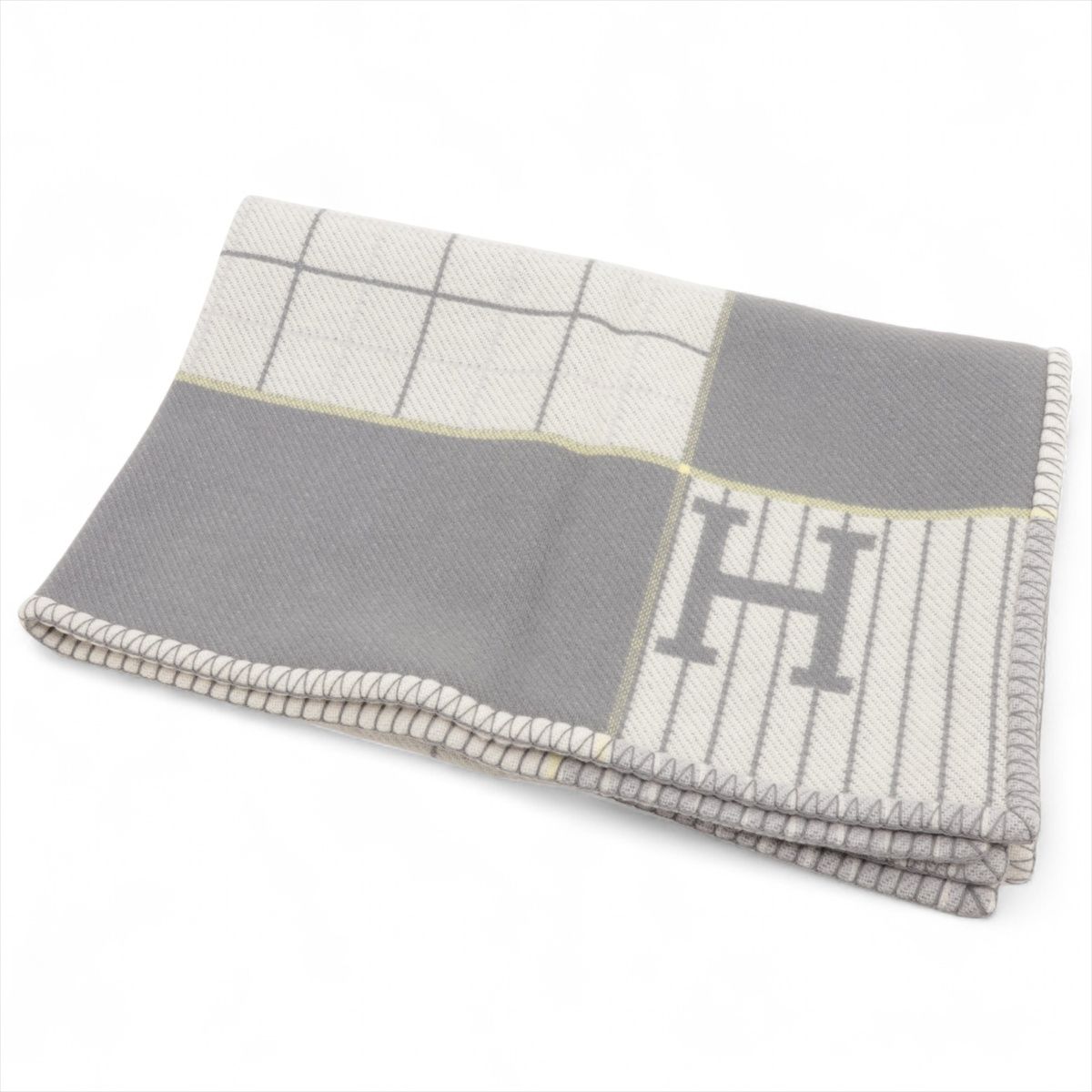 【中古】エルメス アヴァロン カブリオル 毛布 羊毛×カシミール グリペルル