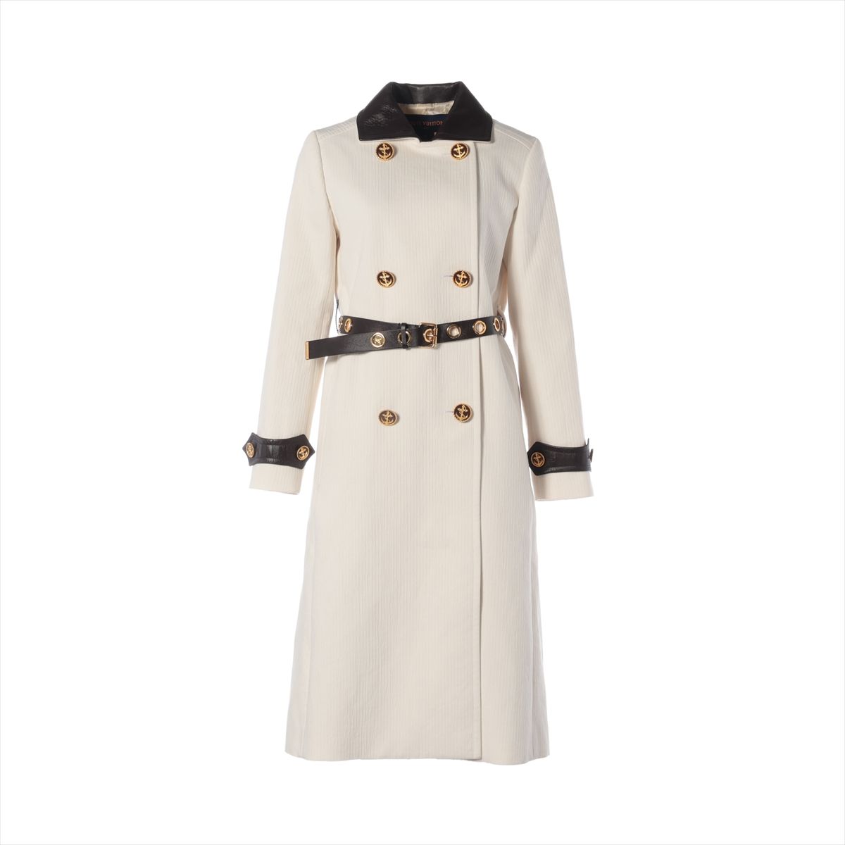 【中古】ヴィトン 23AW ポリエステル×綿織物 厚地の外套 34 レディース 白いこと  RW232 モノグラム 船がかり名取り草 胴締め ガーメント付き添い人