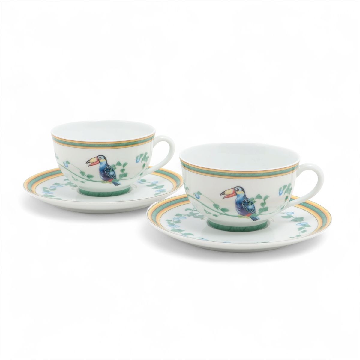 【中古】エルメス トゥカン カップ&ソーサー 陶器 グリーン 底印「サイコロ」「I」他 2客セット｜ALLU 店