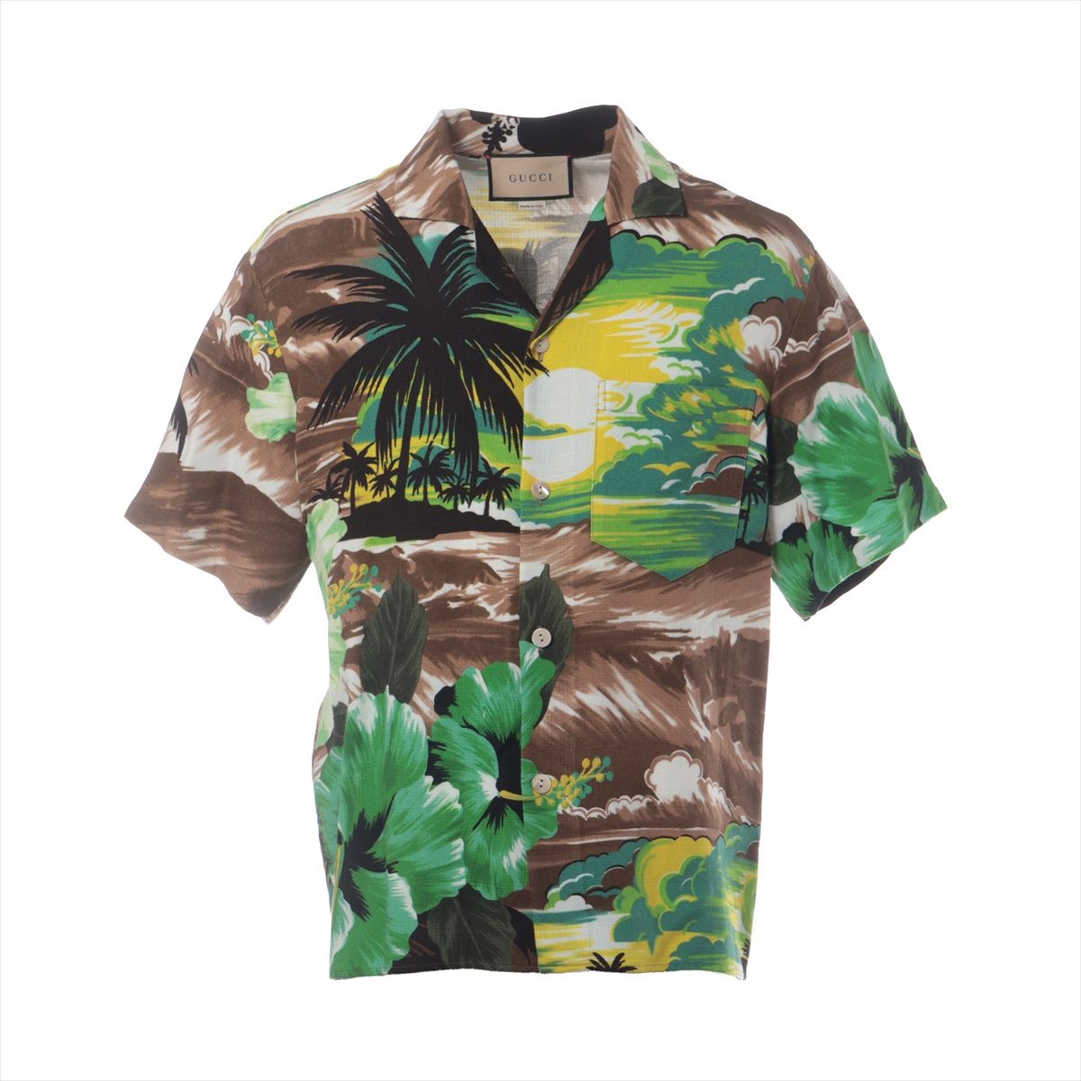 【中古】グッチ 22AW 人絹 アロハシャツ 46 メンズ マルチ色合い  694123 LOVE PARADE ロゴタイプ刷り上げる ハンガー ガーメント付き添い人