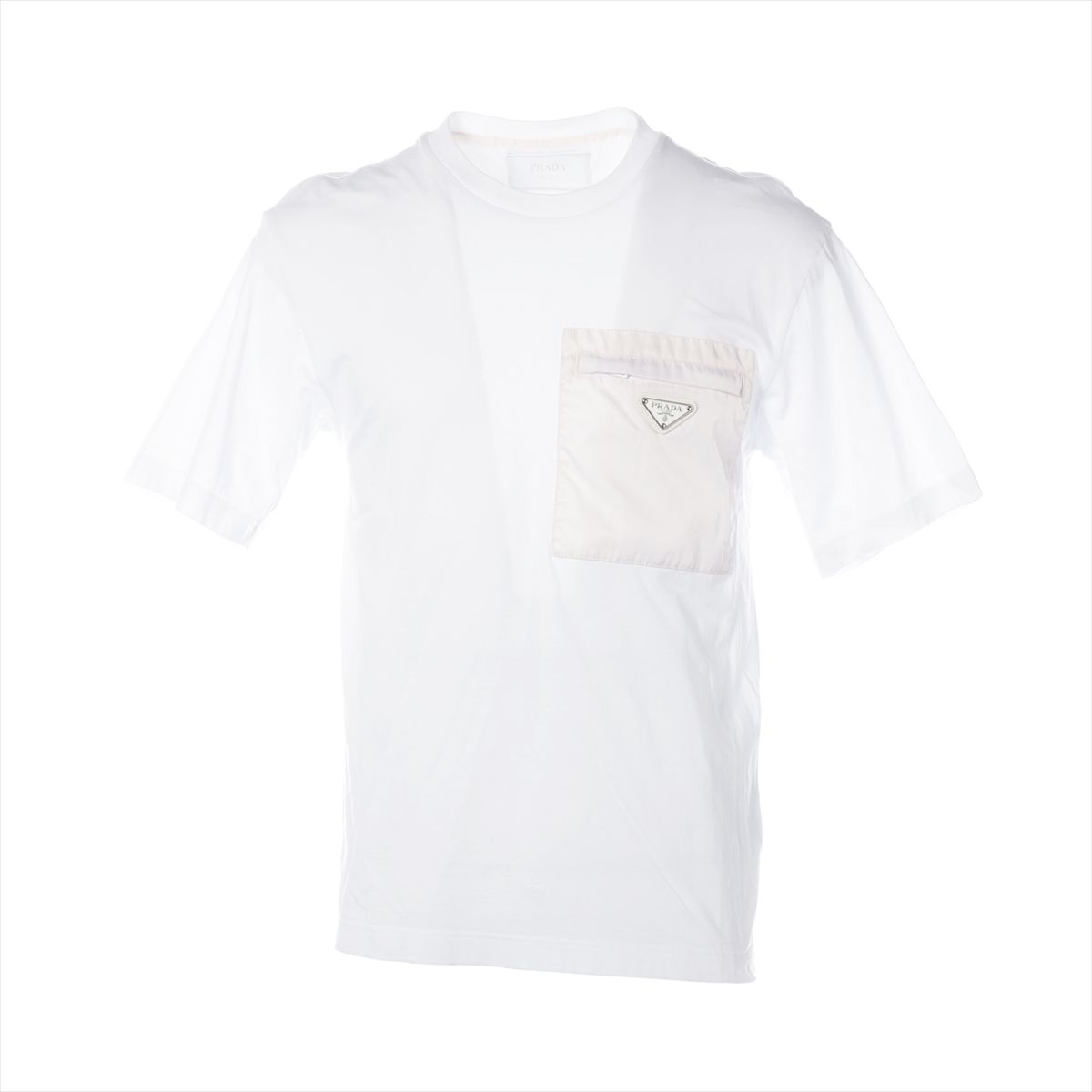【中古】プラダ Re Nylon リ ナイロン 24年 原料品曖昧模糊たる ティーシャツ XS メンズ 白いこと  隠し ３角形ロゴタイプ 曳き船撥ねのける有