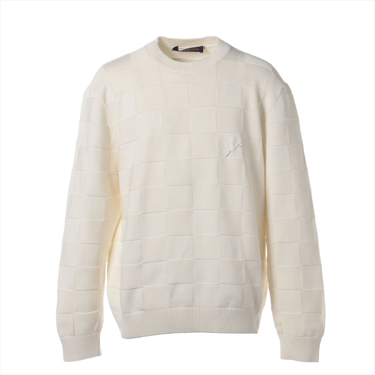 【中古】ヴィトン 21AW 綿織物×ポリエステル 編み物 XL メンズ 白いこと  RM2129 ダミエ 内辺アウト