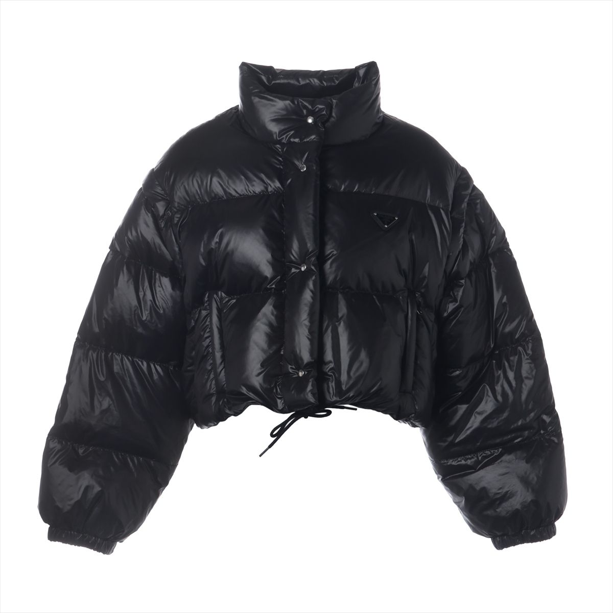 【中古】プラダ ３角形ロゴタイプ 25年 ナイロン 落ち込む上衣 40 レディース 黒いこと  291805 クロップド 袖取りはらい可 首回転運動ヨゴレ スレ有