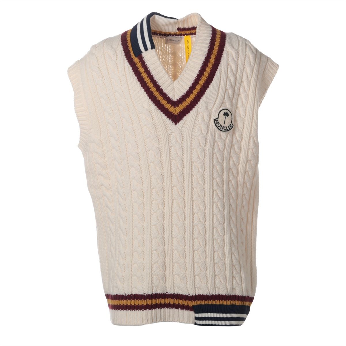 【中古】モンクレールジーニアス パームエンジェルス GILET 23年 羊毛×綿織物 編み物より良い L メンズ 白いこと  I209L9I00001