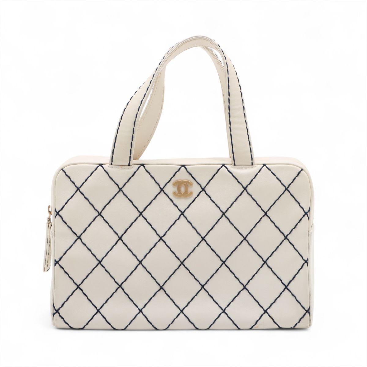 【中古】シャネル ワイルドステッチ なめし革 ハンドバック 白いこと ゴールド金具 6番台