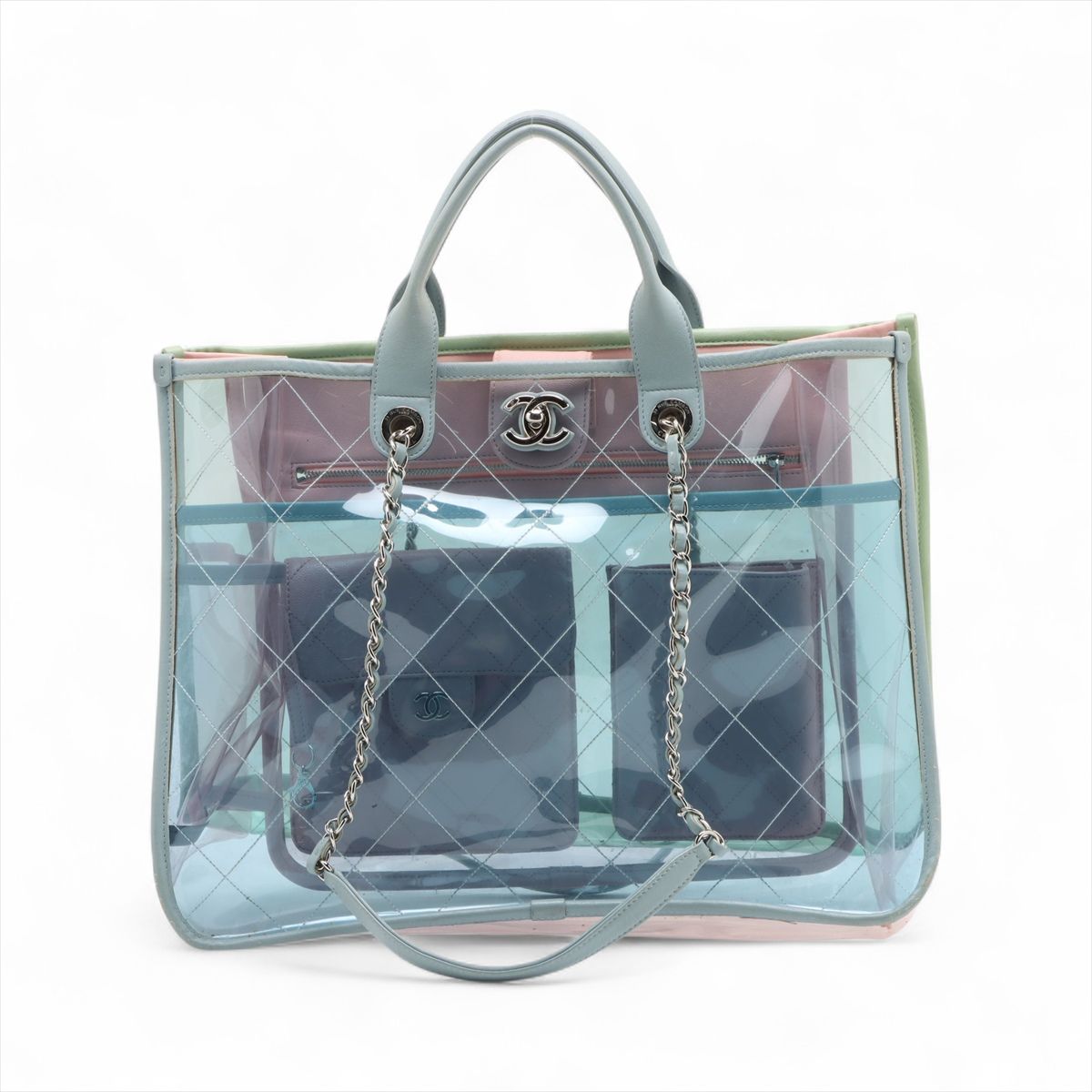 【中古】シャネル ココスプラッシュ ビニール&times;レザー 2WAYトートバッグ マルチカラー シルバー金具 25番台｜ALLU 店