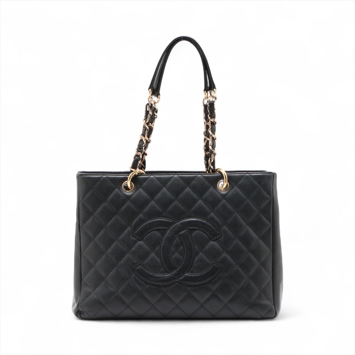 【中古】シャネル GST キャビア人はだ チェーントートバッグ 黒いこと ゴールド金具 8番台