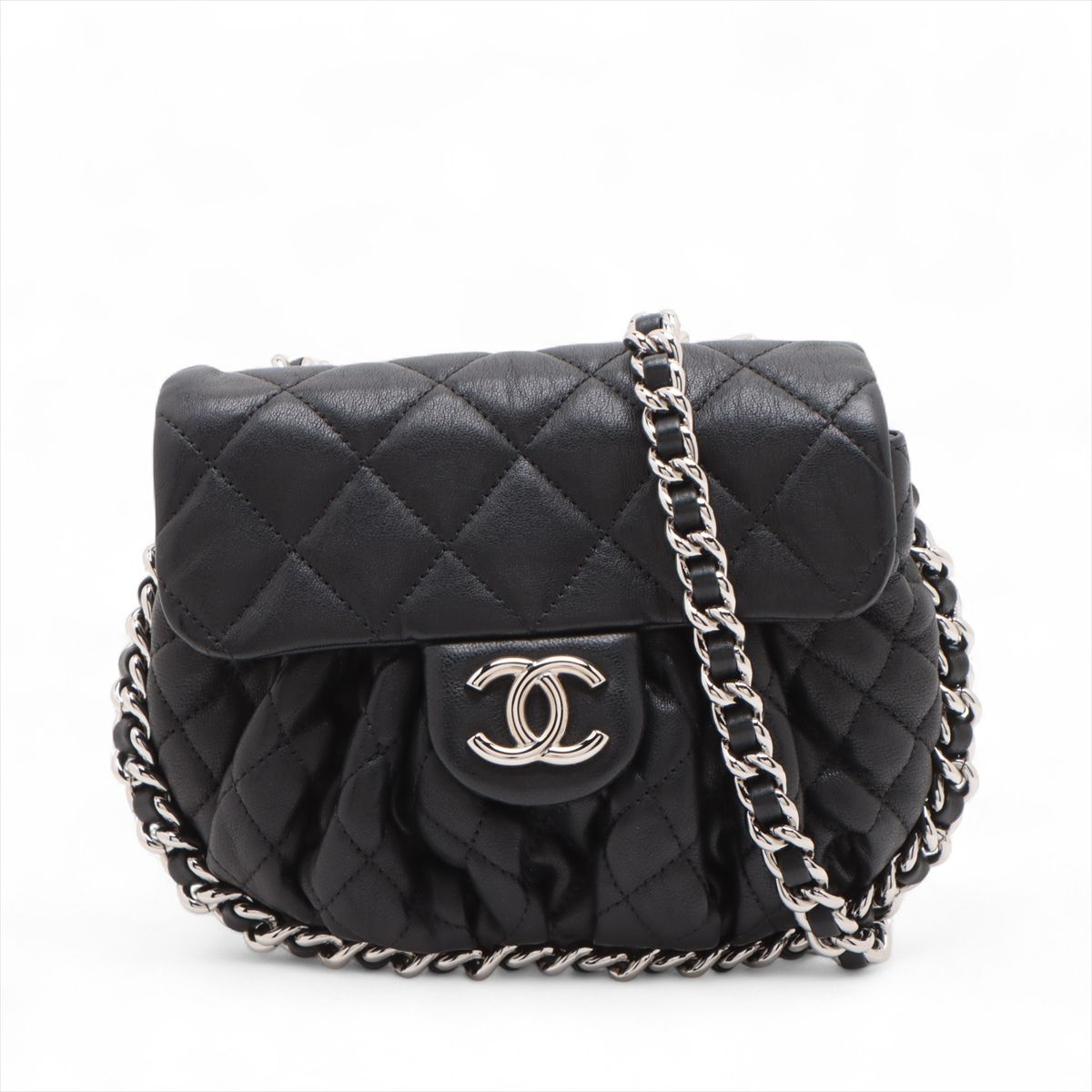 【中古】シャネル ラグジュアリーライン ラムスキン チェーンショルダーバッグ ブラック シルバー金具 16番台｜ALLU 店