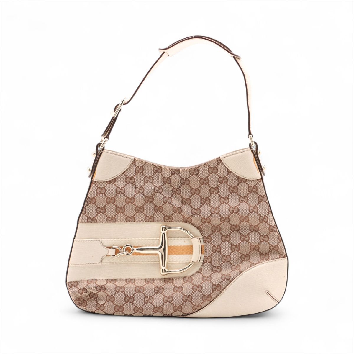 【中古】グッチ ハスラービット GG帆布 帆布×なめし革 ショルダーバッグ ベージュ×赤銅色 137388