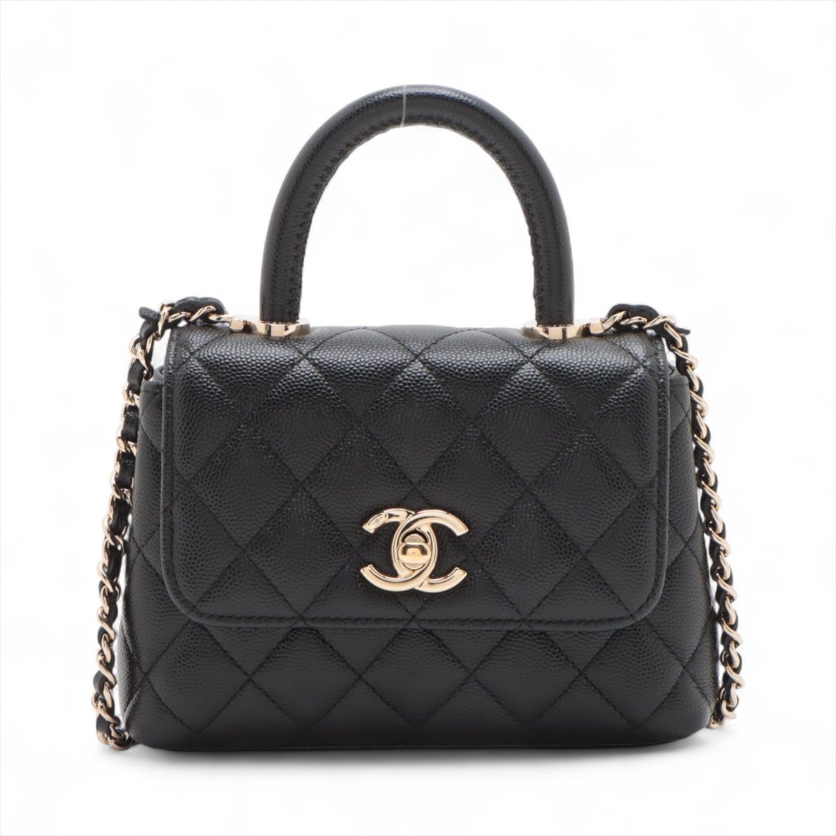 【中古】シャネル ココハンドル ミニミニ キャビア素はだ 2WAYショルダーバッグ 黒いこと ゴールド金具 手当たり次第禾穀類 AP4244