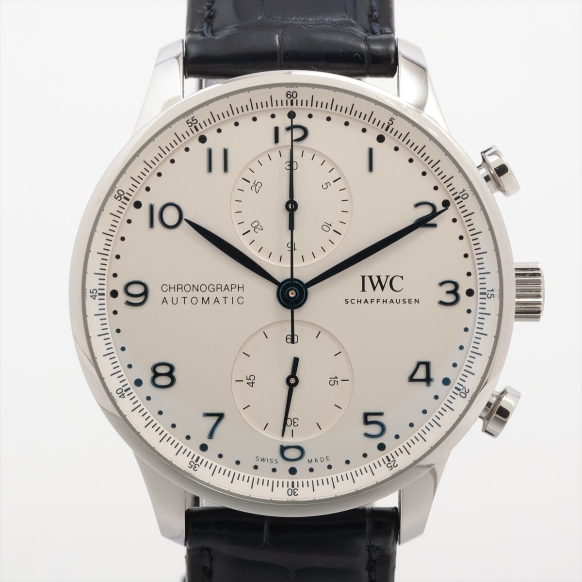 【中古】IWC ポルトギーゼ クロノグラフ IW371605 SS SS×革 AT しろがね色文字記号盤