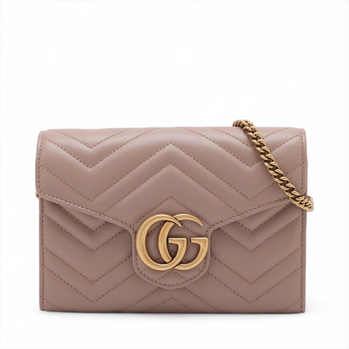 【中古】グッチ GGマーモント なめし革 チェーンウォレット さくら色 474575