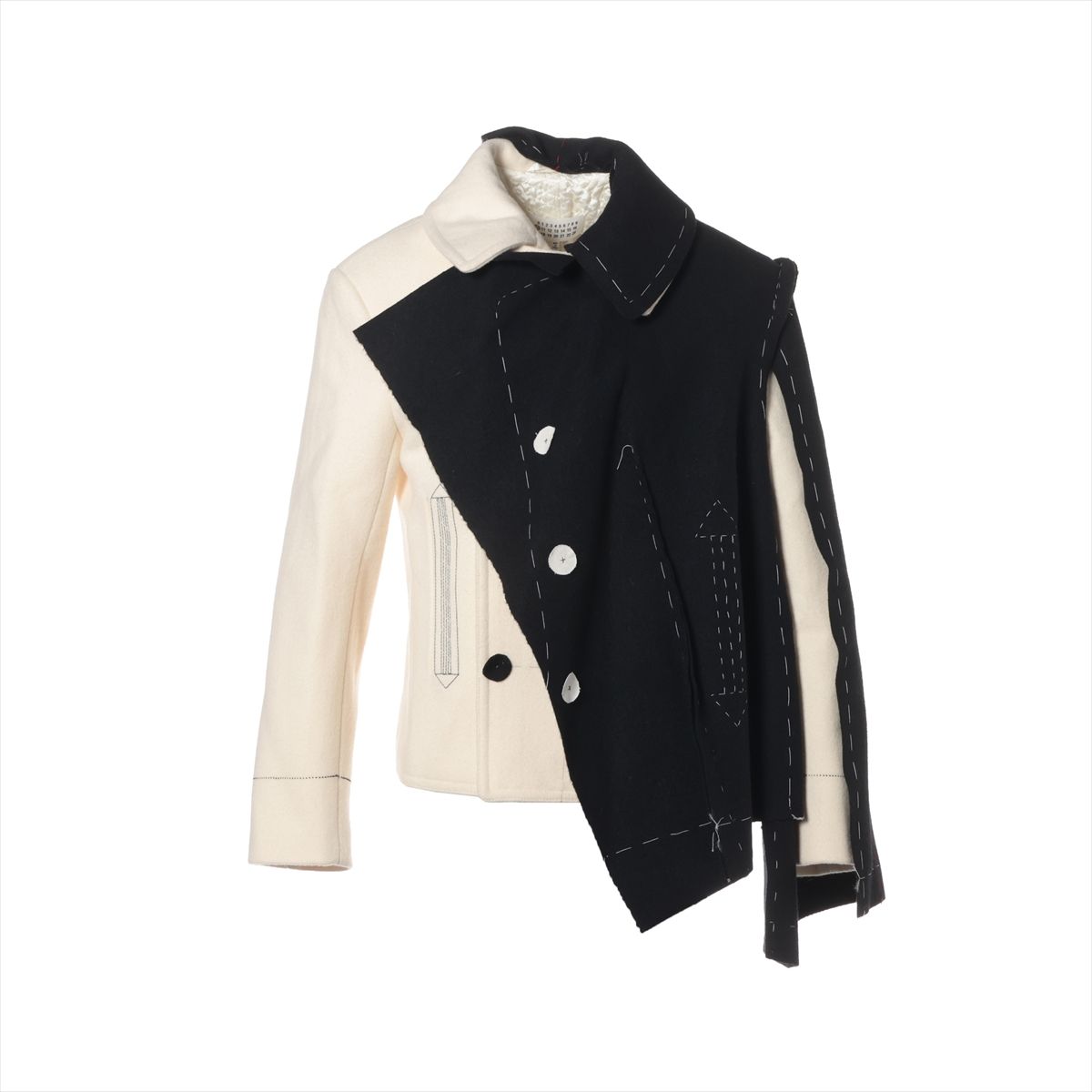 【中古】メゾンマルジェラ 20AW ウール ピーコート 46 メンズ ブラック&times;ホワイト S67AM0032 10｜ALLU 店 63,652円