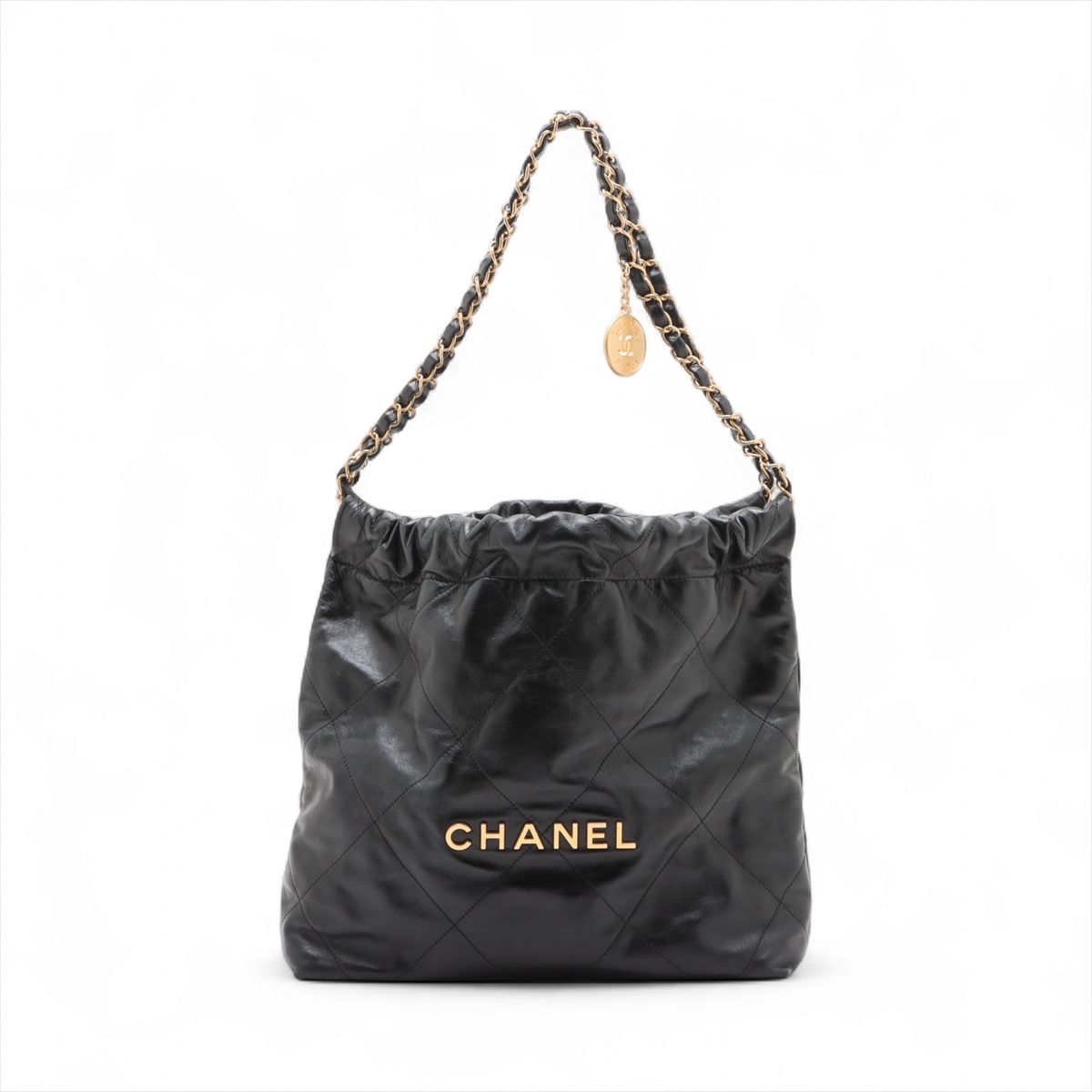 【中古】シャネル シャネル22 スモール シャイニーカーフスキン チェーン店ショルダーバッグ 黒いこと ゴールド金具 手当たり次第一皿 AS3260