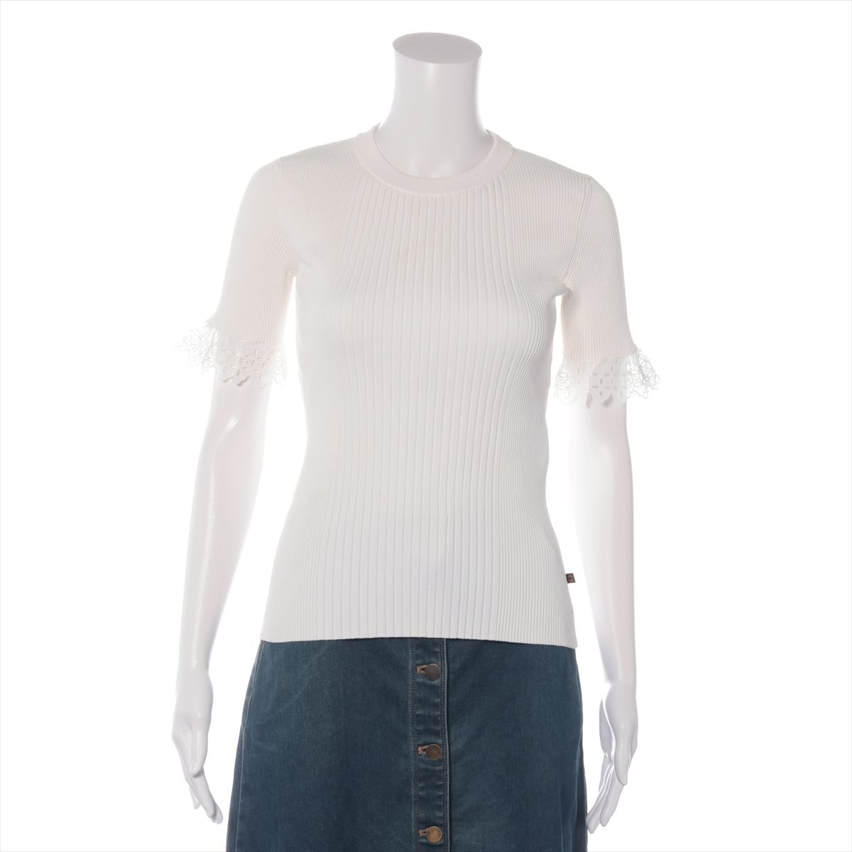 【中古】ヴィトン 22AW ポリエステル 半袖編み物 XS レディース 白いこと  RW222W シミ有