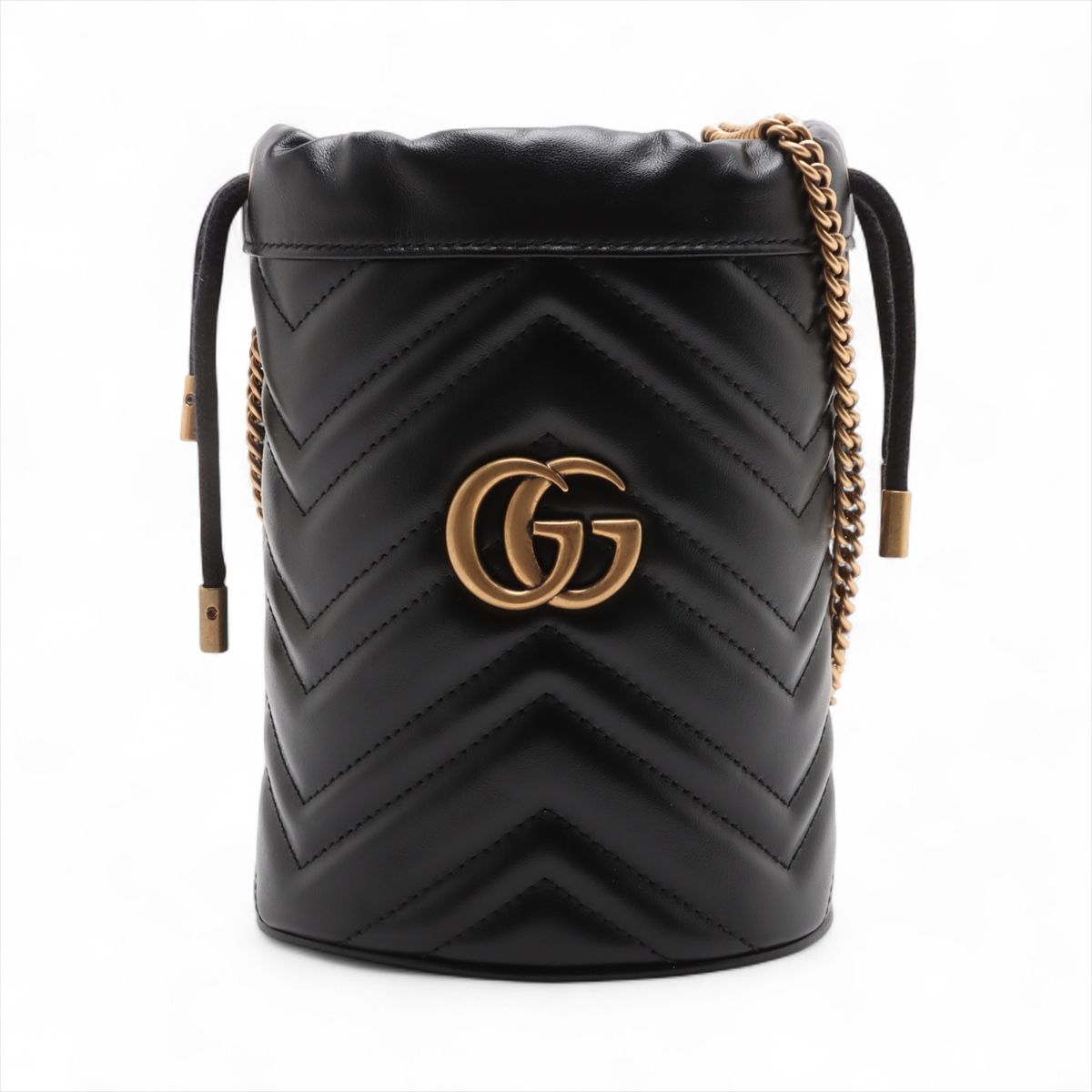 【中古】グッチ GGマーモント なめし革 チェーン店ショルダーバッグ 黒いこと 575163