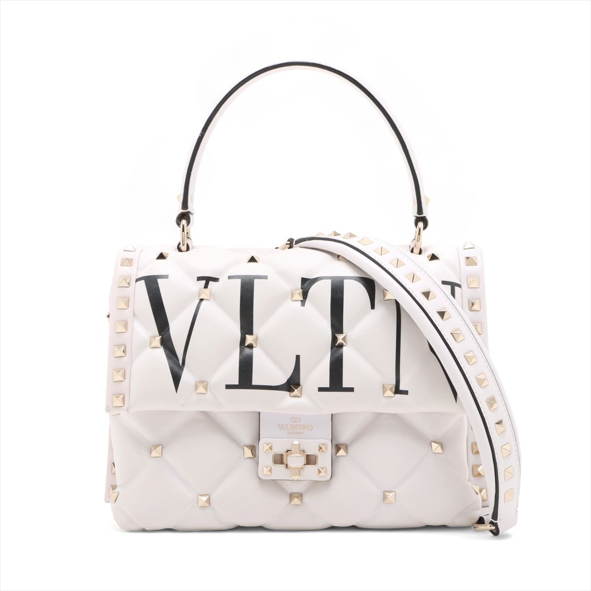 【中古】ヴァレンティノガラヴァーニ VLTN ロックスタッズ なめし革 2WAYハンドバック 白いこと