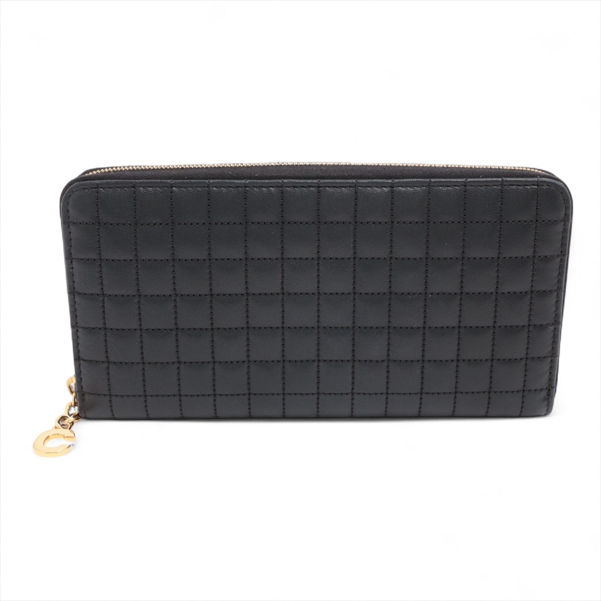 【中古】セリーヌ C引きつける なめし革 ラウンドジップウォレット 黒いこと