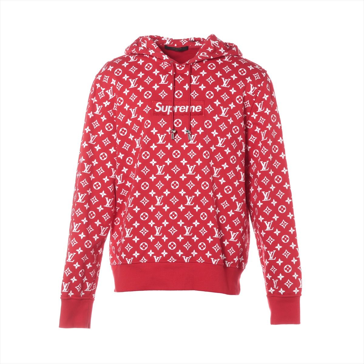 【中古】ヴィトン×シュプリーム ボックス席ロゴタイプ 17AW 綿織物×人絹 パーカー L メンズ 赤いこと×白いこと  HDY91WJIU モノグラム