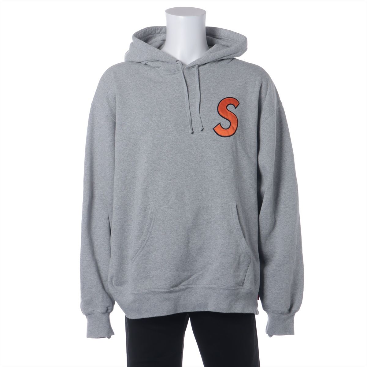 【中古】シュプリーム 25SS 綿織物×ポリエステル パーカー XXL メンズ 薄墨色  Sロゴタイプ 裏地毛玉 毛羽立ち有