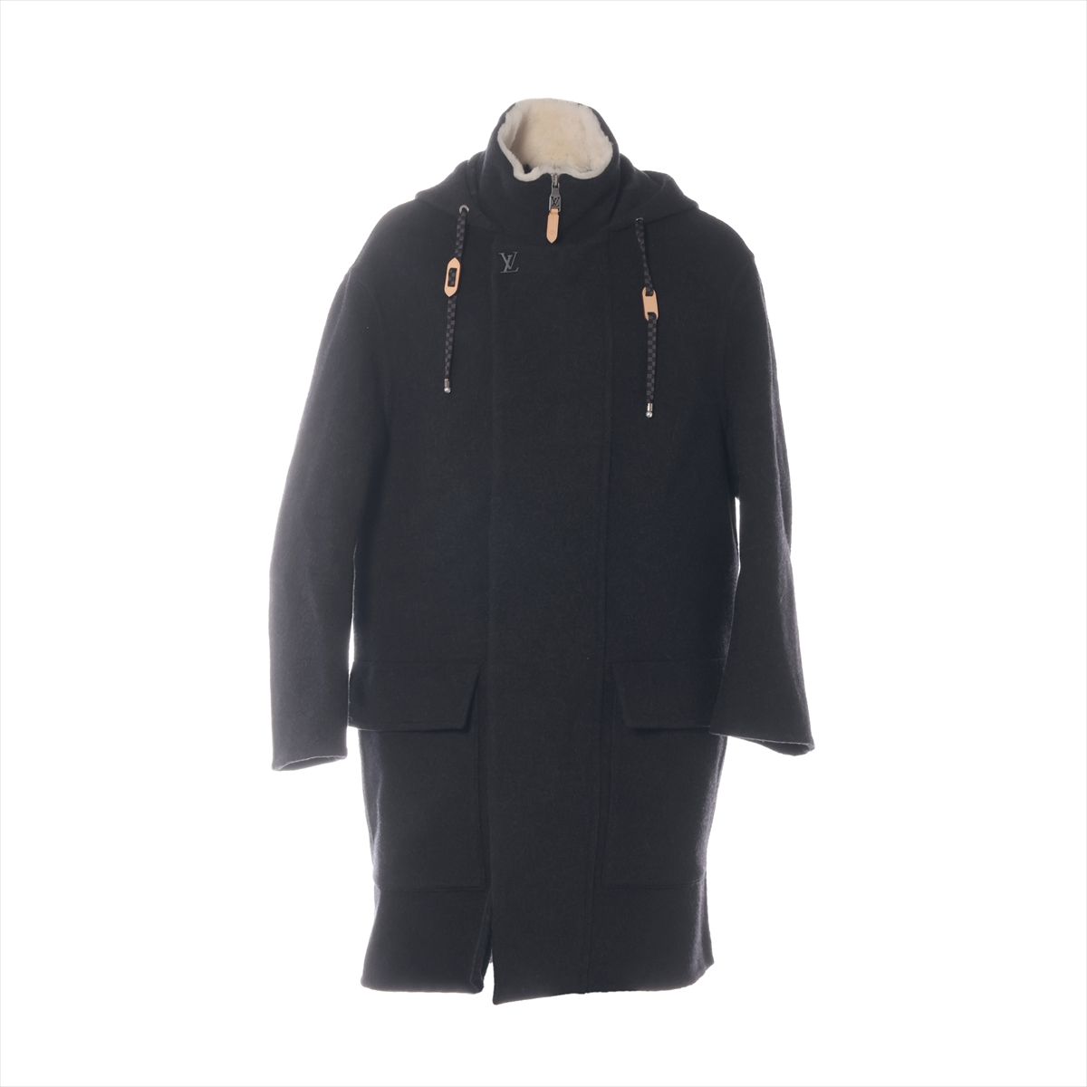 【中古】ヴィトン 26SS 羊毛×カシミール 厚地の外套 48 メンズ 黒いこと  RM261MQ モノグラム ダブル人間の顔