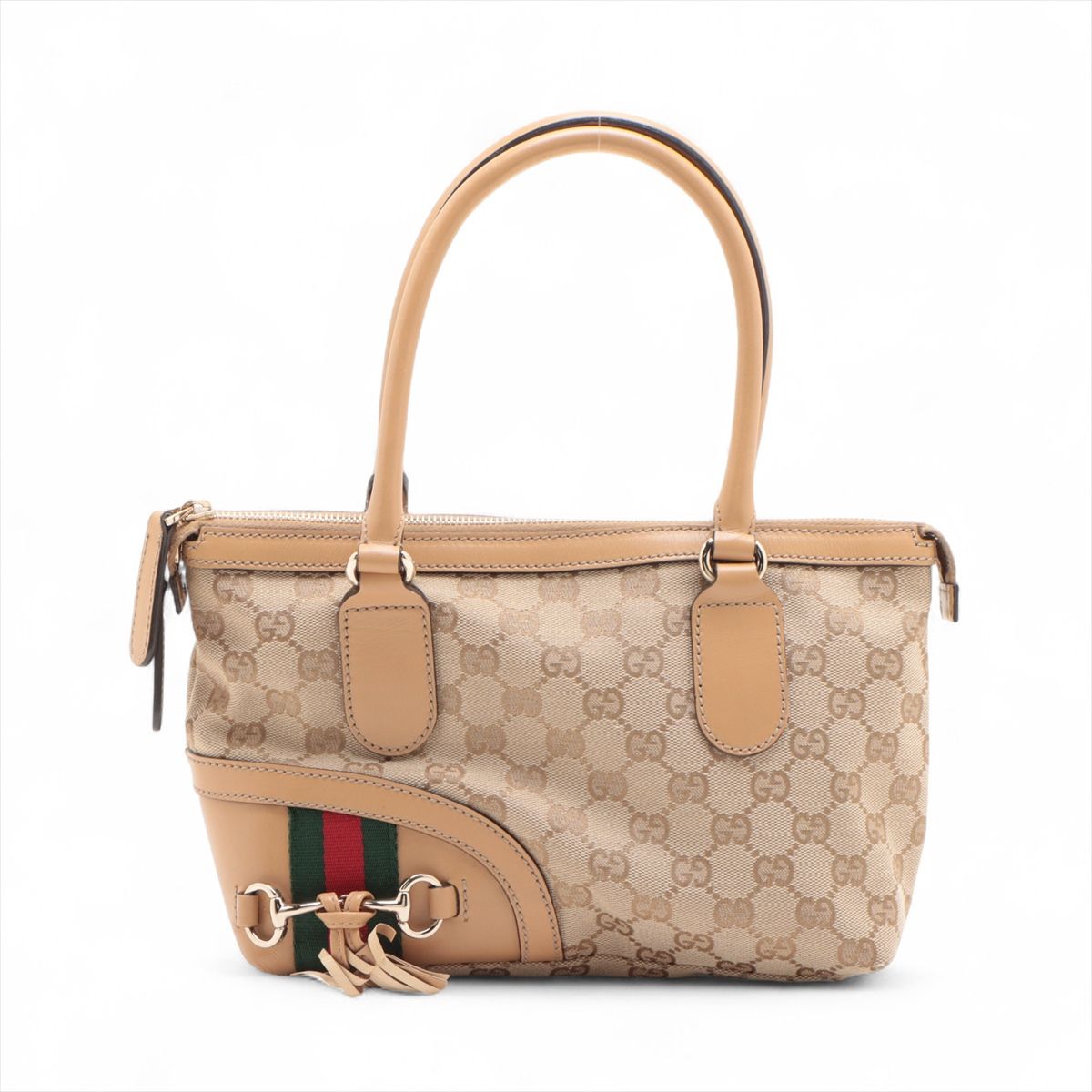 【中古】グッチ GG帆布 帆布×なめし革 ハンドバック ベージュ 232964