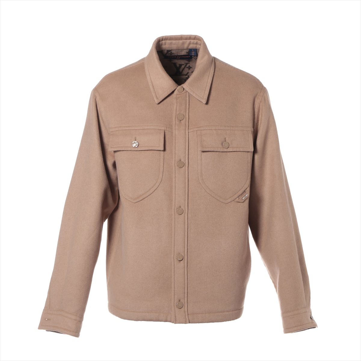 【中古】ヴィトン 24SS 羊毛×地絹 上衣 S メンズ 赤銅色  RM241Q ダブルフェイスウールブレンドオーバーシャツ カシミール混 モノグラム