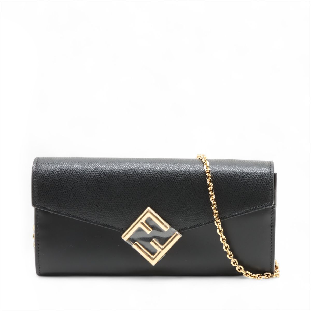 【中古】フェンディ FF金剛石 なめし革 チェーンウォレット 黒いこと 8M0365