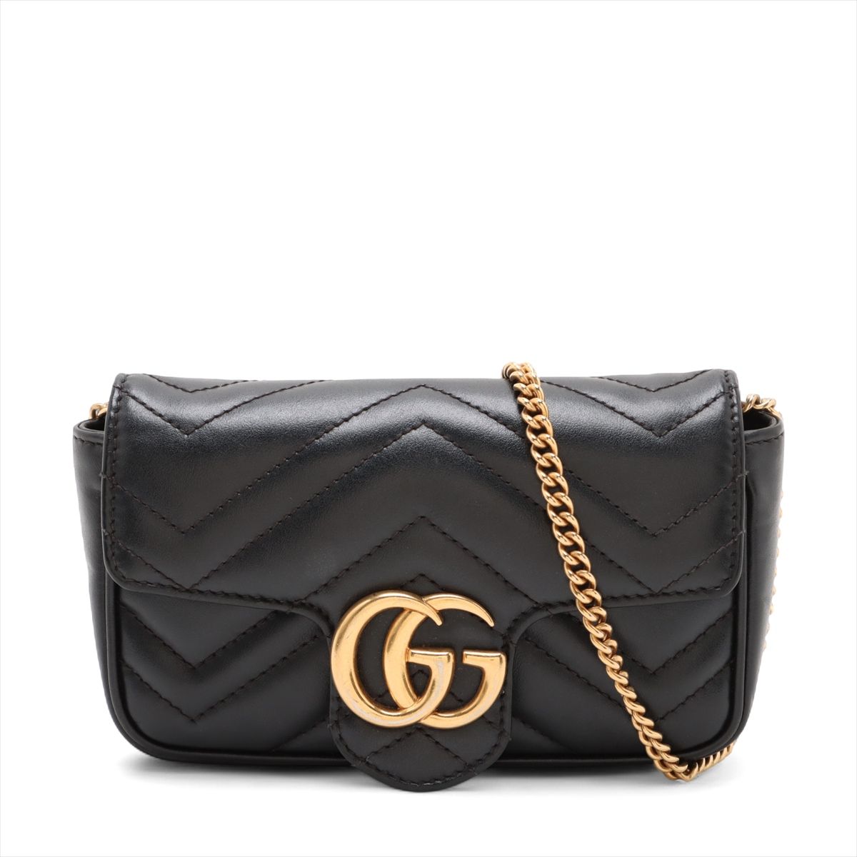 【中古】グッチ GGマーモント なめし革 チェーン店ショルダーバッグ 黒いこと 476433