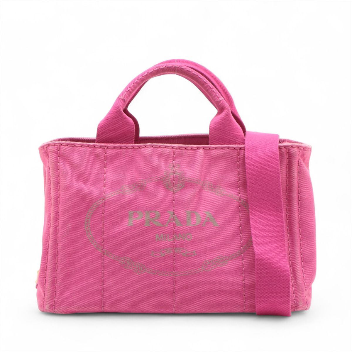 【中古】プラダ カナパ 帆布 2WAYハンドバック さくら色