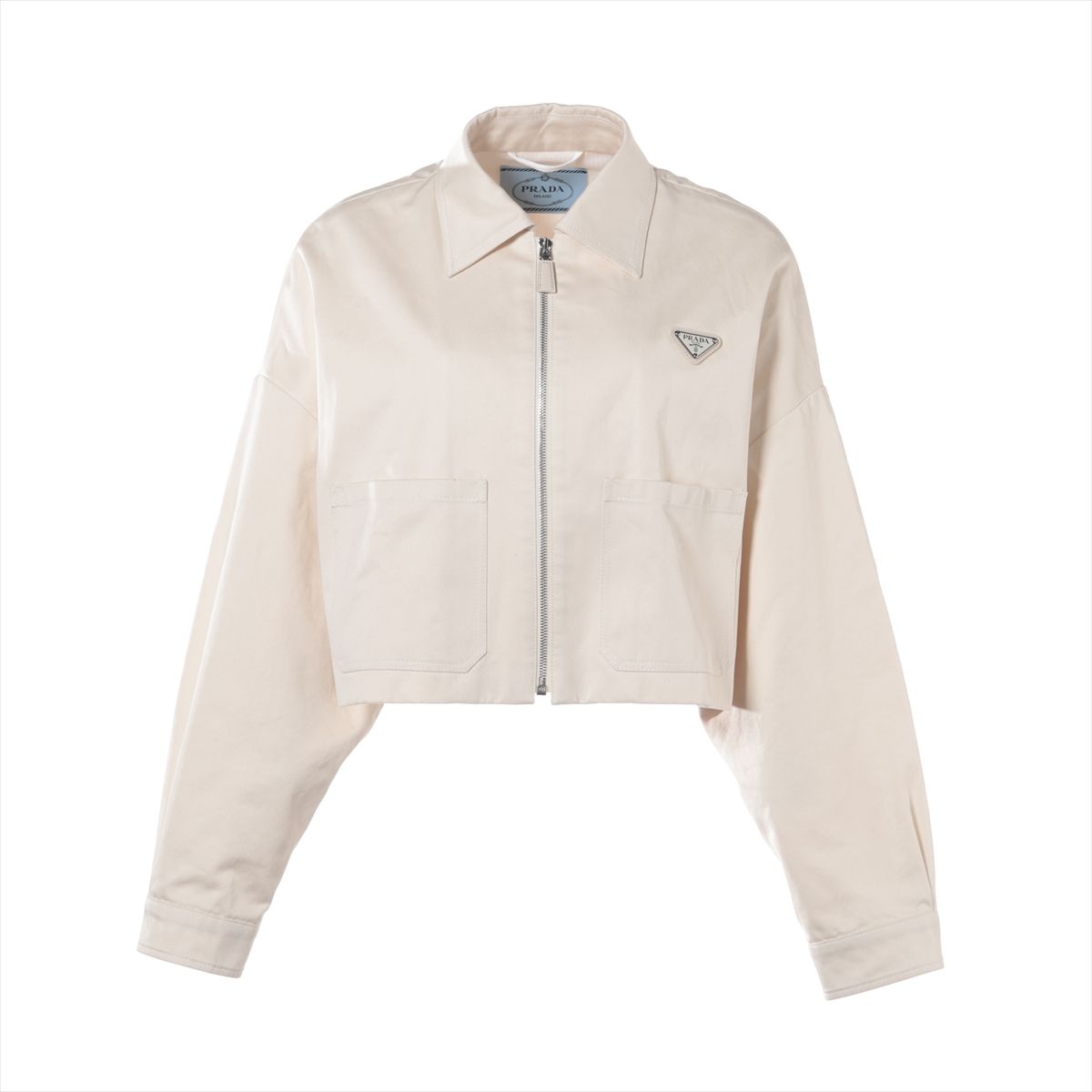 【中古】プラダ ３角形ロゴタイプ 25年 綿織物 上衣 40 レディース 象牙色  P5360 クロップド