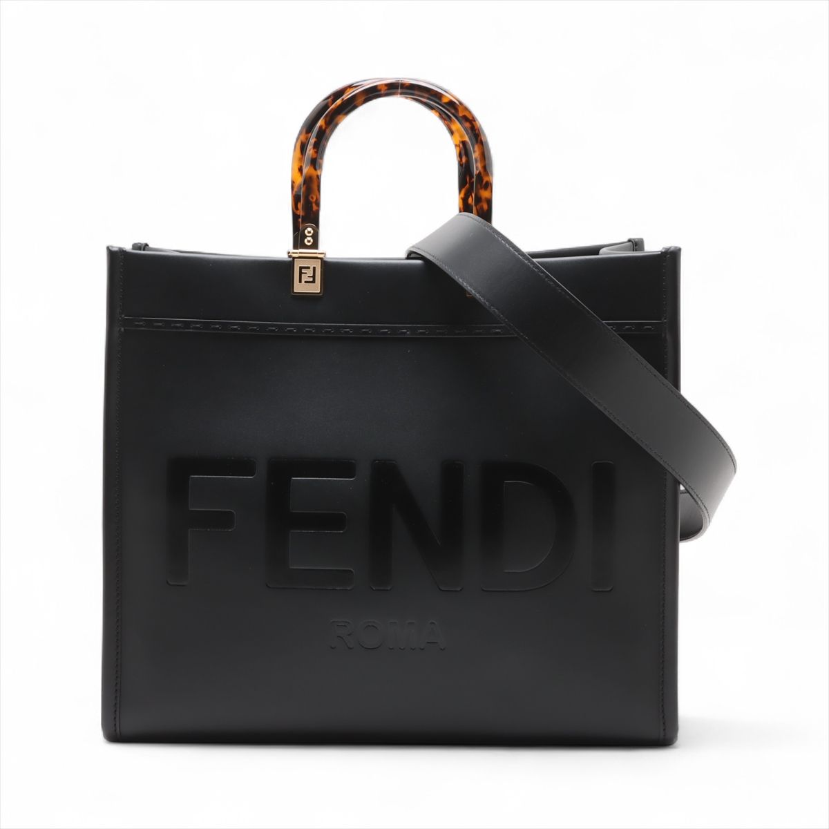 【中古】フェンディ 太陽の光 並み並み なめし革 2WAYトートバッグ 黒いこと 8BH386