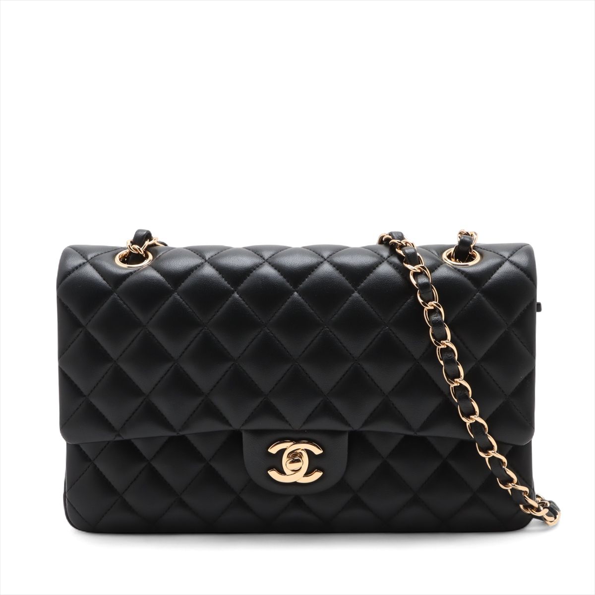 【中古】シャネル マトラッセ25 ラムスキン ダブルフラップ ダブルチェーンバッグ ブラック ゴールド金具 29番台 A01112|ALLU 店