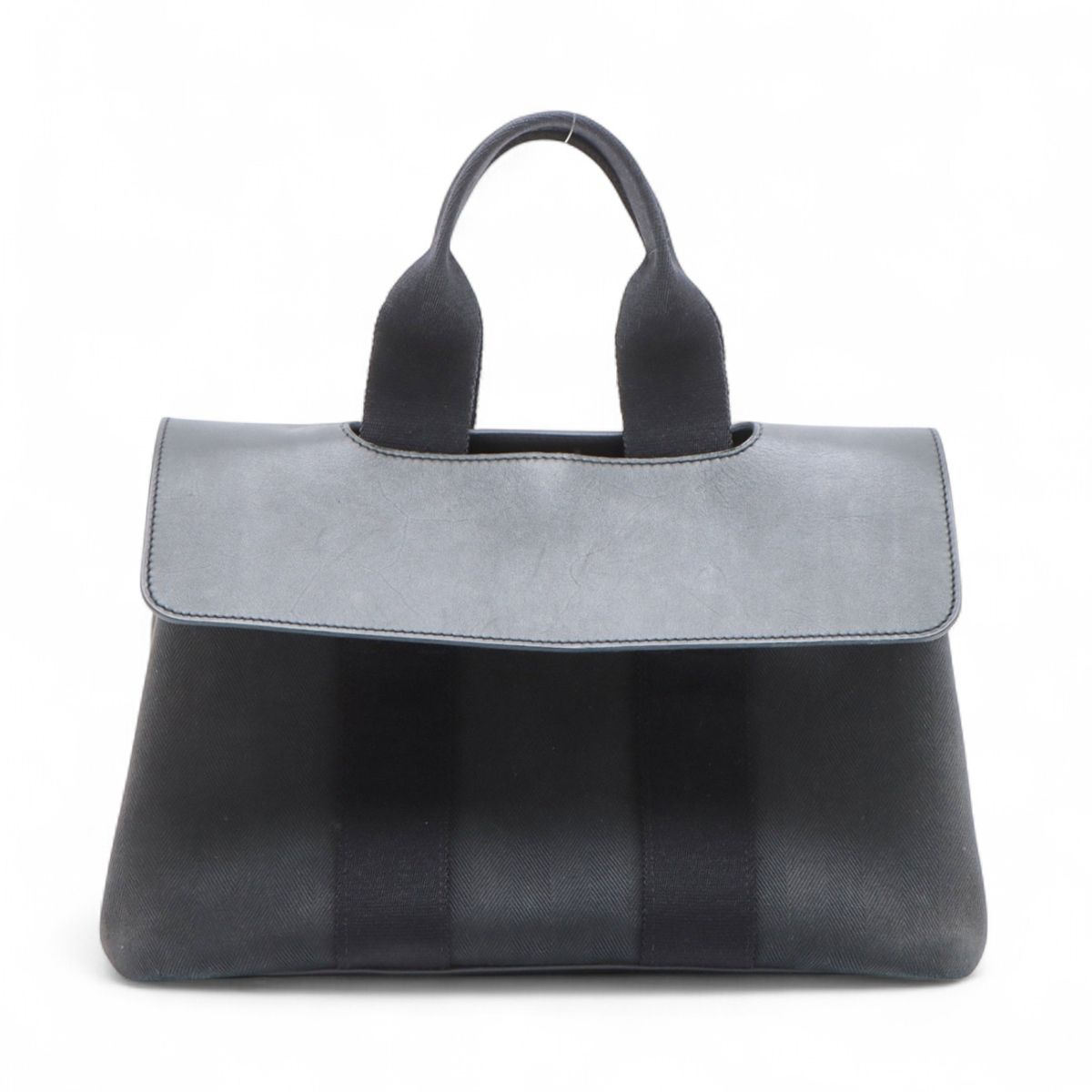 【中古】エルメス ヴァルパライソPM トワルシェブロン×なめし革 黒いこと しろがね色金具